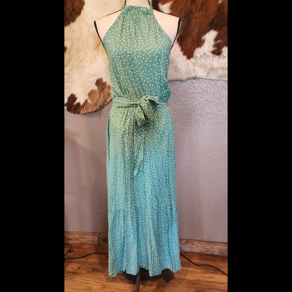ecowish Dresses & Skirts - Ecowish Green Polka Dot Halter Dress Sz S